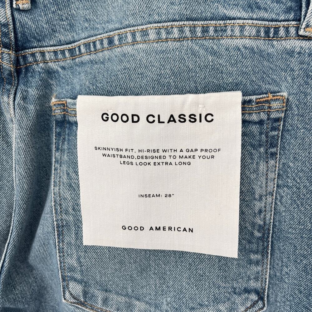 Good American Good Classic Distressed Straight Jeans NEW Sz 12/31 Stretch Blue - Picture 8 of 11